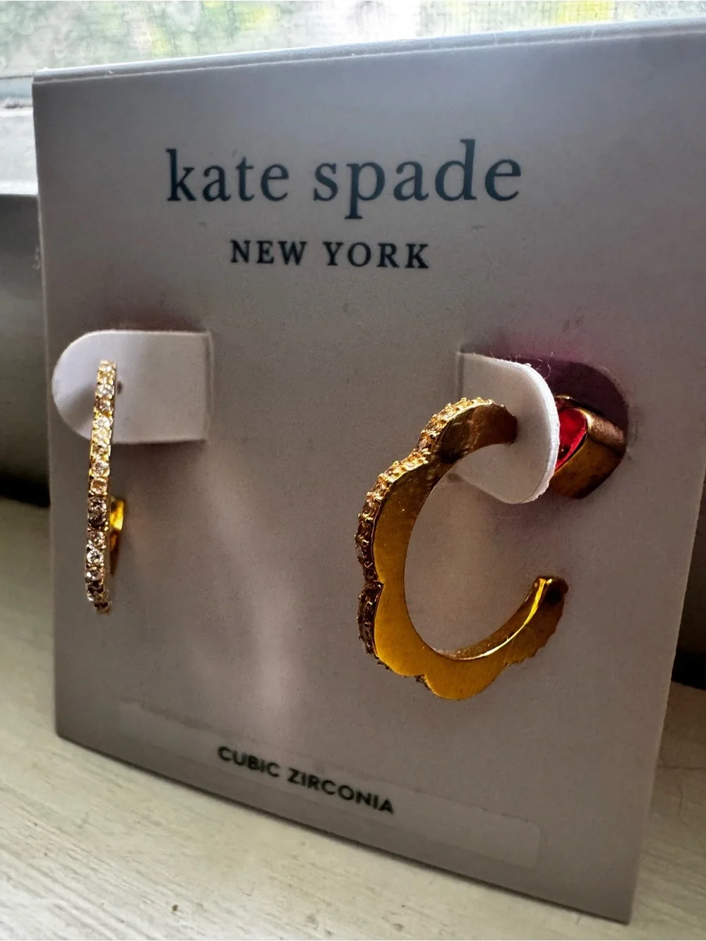 Kate Spade Gold Cubic Zirconia Textured Hoop Earrings **NEW WITH TAGS**